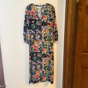 Johnny Was California Patchwork Floral Maxi Dress Boho Long Sleeve Size S